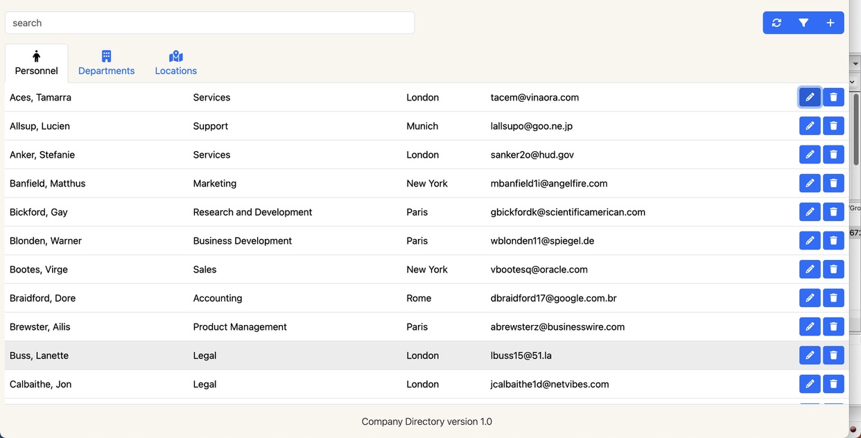 Company Directory Landing Page